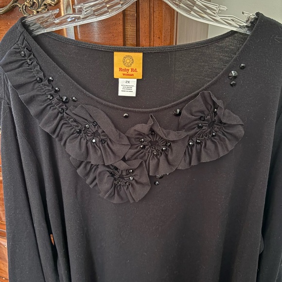Ruby Rd. Black Blouse with Floral Accents - Picture 3 of 7
